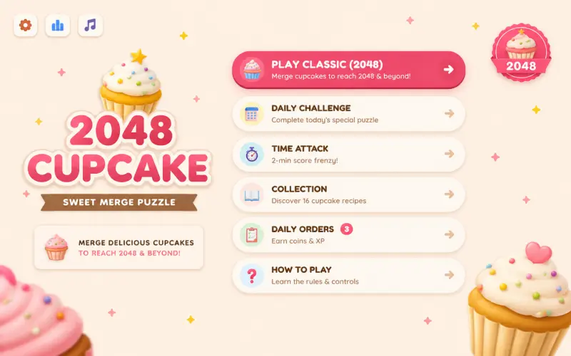 2048 Cupcakes game main menu