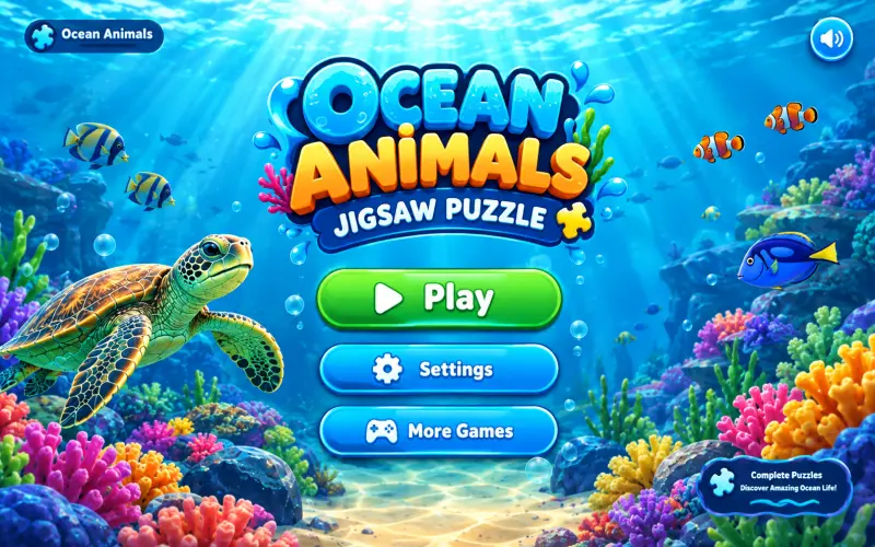 ocean animals jigsaw game main menu