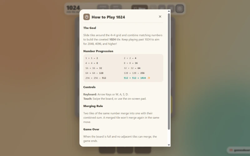 1024 game how to play