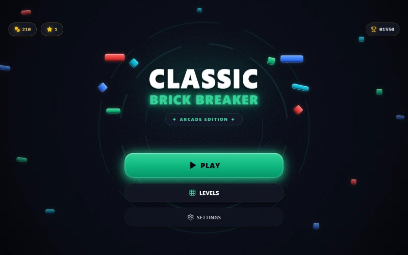 Classic Brick Breaker Game main menu